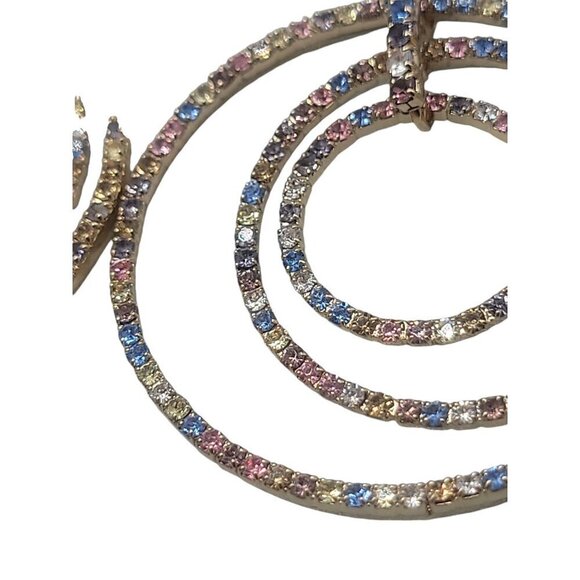 Triple Circle Multicolored Rhinestone Hoop French Wire Hook Earrlngs - Picture 9 of 16